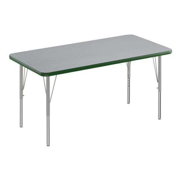 Correll 24″ x 36″ Rectangular Gray Granite 19″-29″ Adjustable Height Thermal-Fused Laminate Top Activity Table with Silver Legs and Green T-Mold