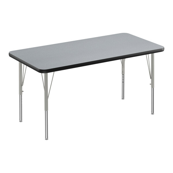 Correll 24″ x 36″ Rectangular Gray Granite 19″-29″ Adjustable Height Thermal-Fused Laminate Top Activity Table with Silver Legs and Black T-Mold