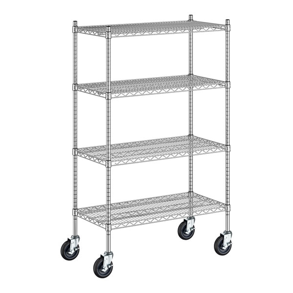 Regency Spec Line 18" Wide NSF Stainless Steel Wire Mobile Shelving Starter Kit with 4 Shelves and 54" Posts