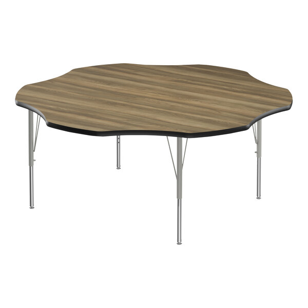 Correll Deluxe 60″ Flower Colonial Hickory 19″-29″ Adjustable Height High-Pressure Laminate Top Activity Table with Silver Legs and Black T-Mold