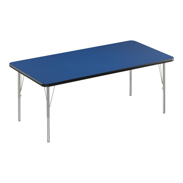 Correll Deluxe 30″ x 60″ Rectangular Blue 19″-29″ Adjustable Height High-Pressure Laminate Top Activity Table with Silver Legs and Black T-Mold