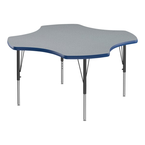 Correll 48″ Clover Gray Granite 19″-29″ Adjustable Height Thermal-Fused Laminate Top Activity Table with Black Legs and Blue T-Mold