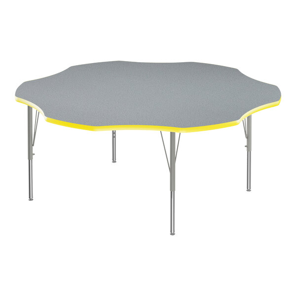 Correll 60″ Flower Gray Granite 19″-29″ Adjustable Height Thermal-Fused Laminate Top Activity Table with Silver Legs and Yellow T-Mold