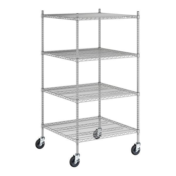 Regency Spec Line 36" Wide NSF Stainless Steel Wire Mobile Shelving Starter Kit with 4 Shelves and 64" Posts