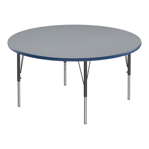 Correll 48″ Round Gray Granite 19″-29″ Adjustable Height Thermal-Fused Laminate Top Activity Table with Black Legs and Blue T-Mold