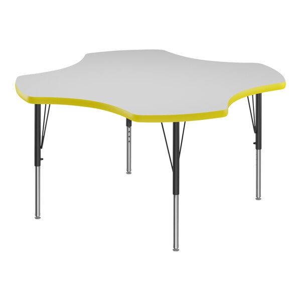 Correll 48″ Clover White 19″-29″ Adjustable Height High-Pressure Dry Erase Board Top Activity Table with Black Legs and Yellow T-Mold