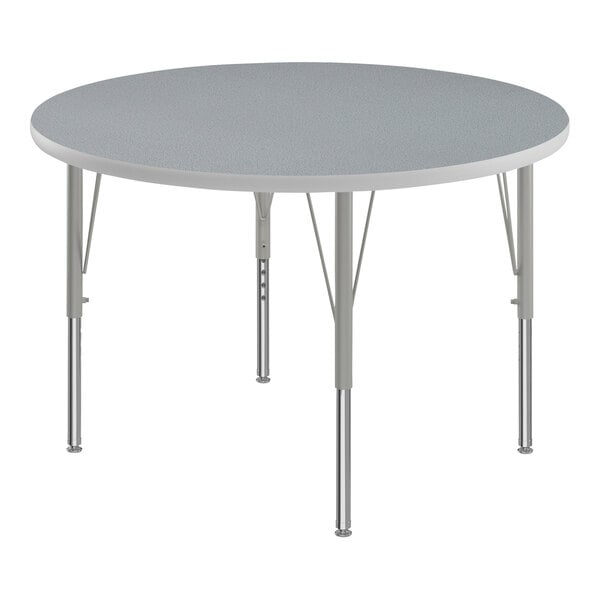 Correll 42″ Round Gray Granite 19″-29″ Adjustable Height Thermal-Fused Laminate Top Activity Table with Silver Legs and Gray T-Mold