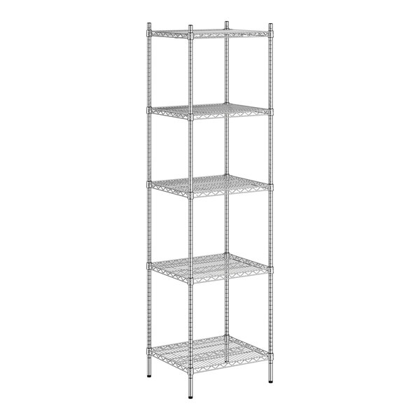 A wireframe of a Regency stainless steel wire shelving unit with 5 shelves.