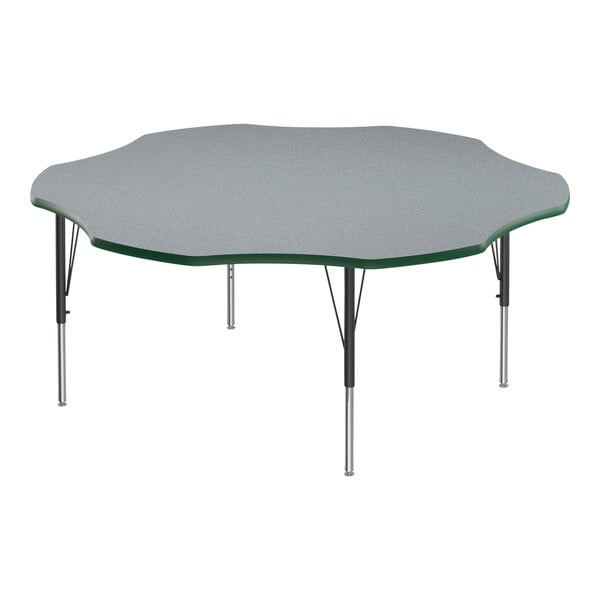 Correll Deluxe 60″ Flower Gray Granite 19″-29″ Adjustable Height High-Pressure Laminate Top Activity Table with Black Legs and Green T-Mold
