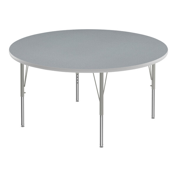 Correll Deluxe 60″ Round Gray Granite 19″-29″ Adjustable Height High-Pressure Laminate Top Activity Table with Silver Legs and Gray T-Mold