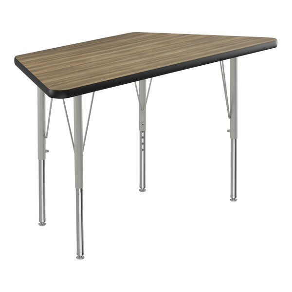 A trapezoid-shaped Correll activity table with metal legs.