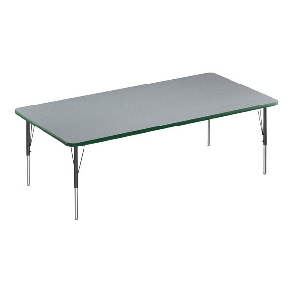 Correll Deluxe 36″ x 72″ Rectangular Gray Granite 19″-29″ Adjustable Height High-Pressure Laminate Top Activity Table with Black Legs and Green T-Mold