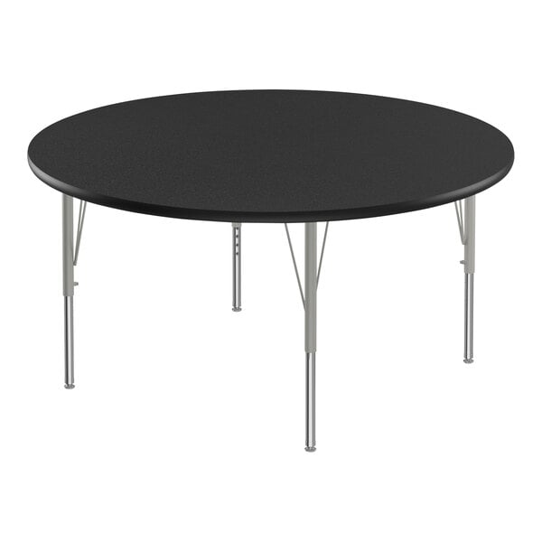 Correll EconoLine 48″ Round Black Granite 19″-29″ Adjustable Height Melamine Top Activity Table with Silver Legs and Black T-Mold