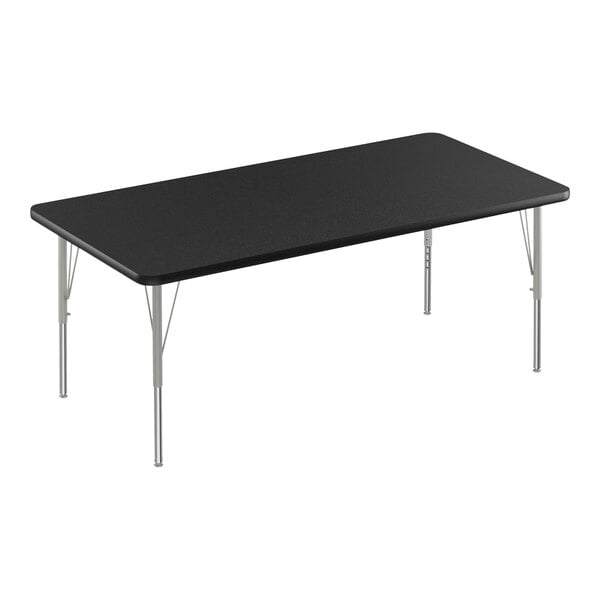 Correll Deluxe 30″ x 60″ Rectangular Black Granite 19″-29″ Adjustable Height High-Pressure Laminate Top Activity Table with Silver Legs and Black T-Mold