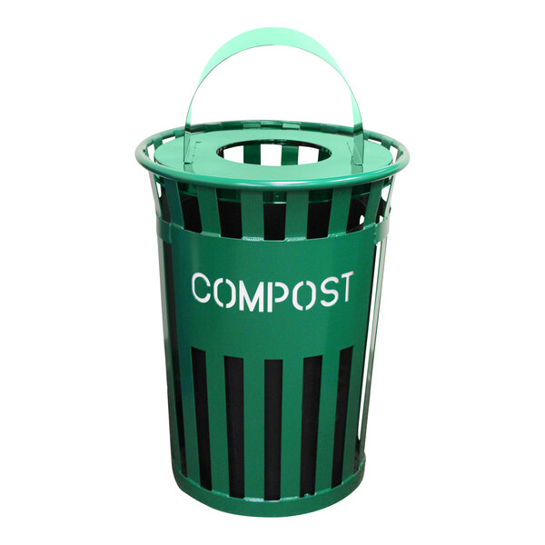 Witt Industries Oakley Eco M3601CP-MHT-GN 36 Gallon Green Outdoor Compost Receptacle with Metal Hood Top Lid