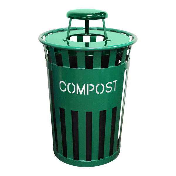 Witt Industries Oakley Eco M3601CP-RC-GN 36 Gallon Green Outdoor Compost Receptacle with Rain Cap Lid