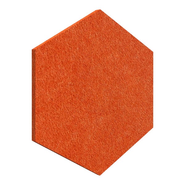 An orange hexagon shaped Luxor Reclaim acoustic wall panel kit.