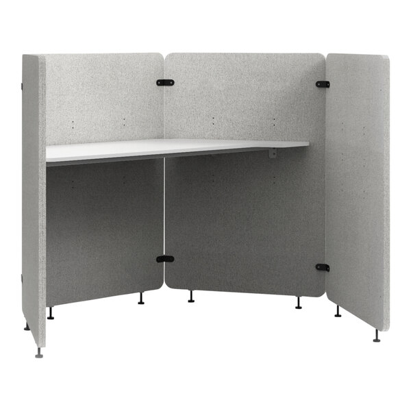 A Luxor gray and white PET and melamine work pod with doors and a shelf.
