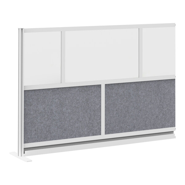 A white rectangular Luxor modular wall room divider with a white frame and grey squares on a grey panel.