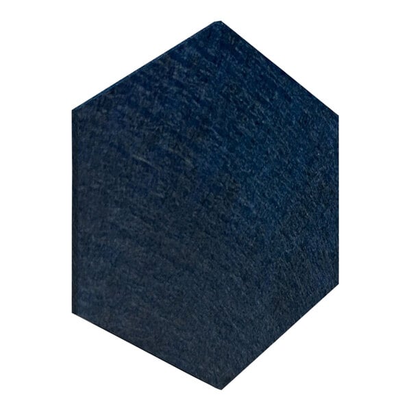 A close-up of a Luxor Reclaim midnight blue PET hexagon acoustic wall panel.