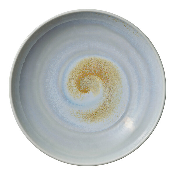 A white Heart & Soul porcelain deep coupe plate with a swirl pattern.