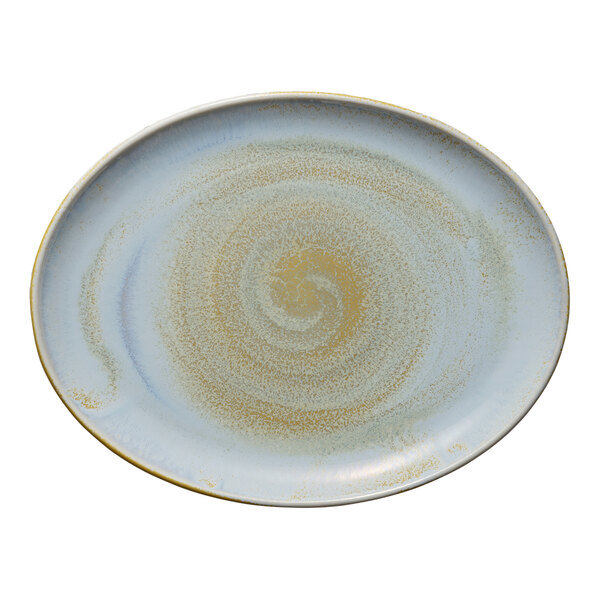 A Heart & Soul Breeze porcelain oval coupe platter with a swirl design.