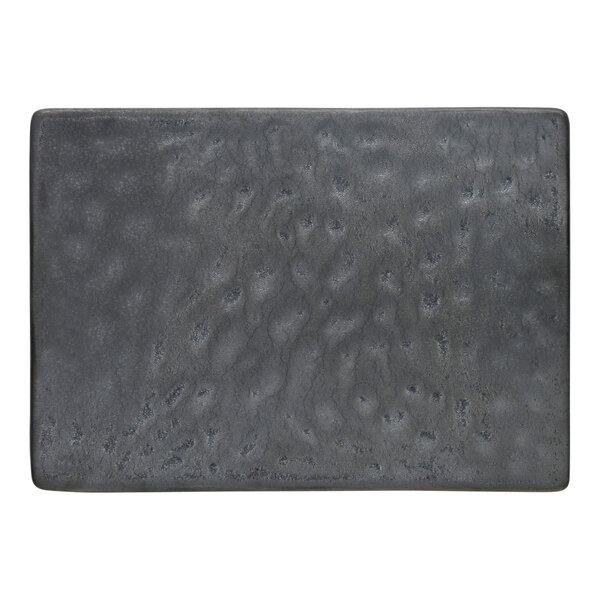 Reserve by Libbey Ignea 9 1/4" x 6 3/8" Black Matte Rectangular Porcelain Platter - 12/Case