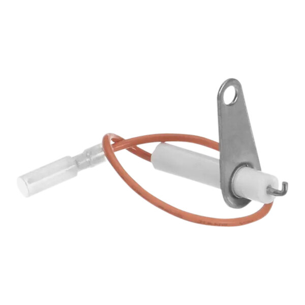 A white and orange wire with a white tube and a red connector.