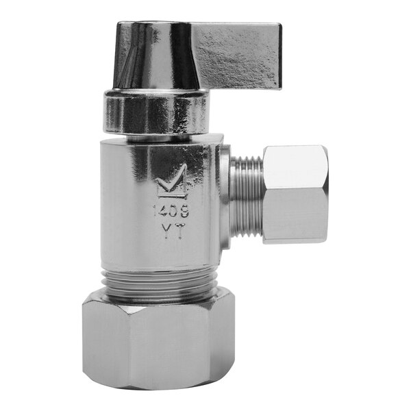 A Sioux Chief Tomahawk quarter turn supply stop valve with stainless steel and metal parts.