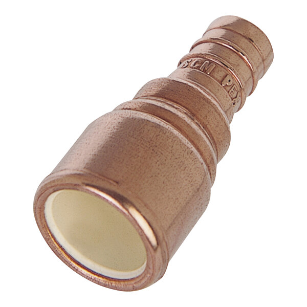 A Sioux Chief copper pipe straight adapter with a white cap on one end.