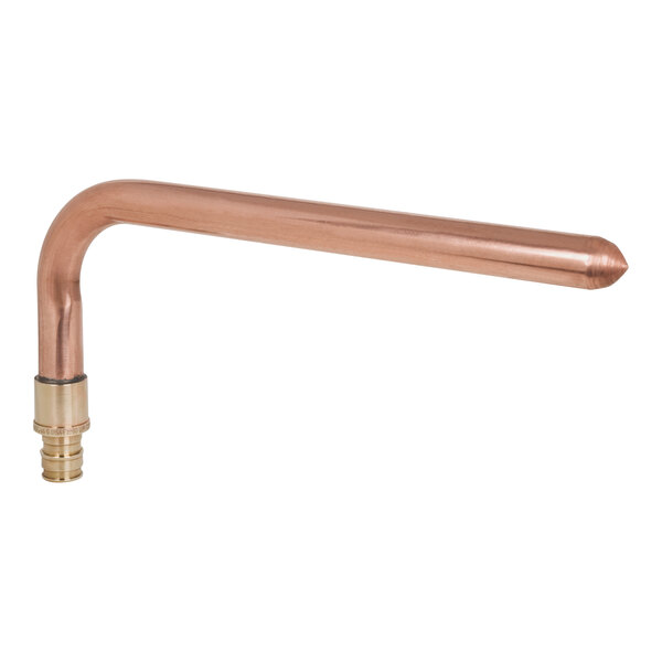 A Sioux Chief copper stub out elbow for PEX with a brass fitting.