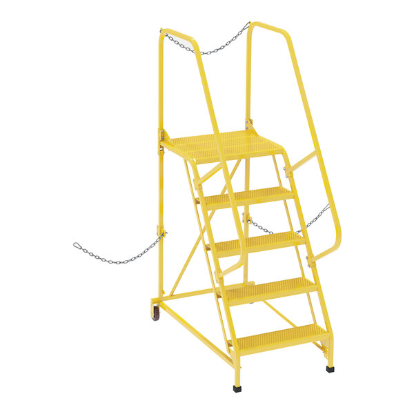 A yellow ladder with chains.