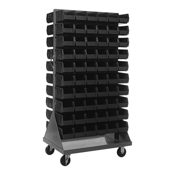 Quantum 36" x 25" x 72" Gray Steel Mobile Double-Sided Louvered Rack with (120) 10 7/8" x 5 1/2" x 5" Bins