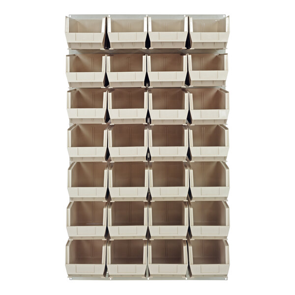 Quantum 36 x 61 Oyster White Steel Louvered Panel with (28) 14 3/4 x 8  1/4 x 7 Ivory Bins QLP-3661HC-240-28IV