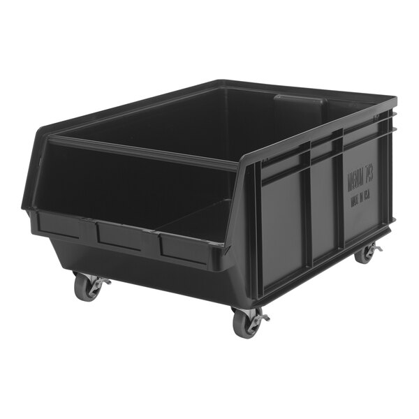 Quantum Magnum 29" x 18 3/8" x 14 7/8" Black Mobile Storage Tote Bin QMS843MOBBK