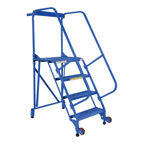 Vestil 24" x 21" x 40" 4-Step Steel Tip-N-Roll Ladder with 58-Degree Angled Grip Strut Steps LAD-TRS-60-4-G - 350 lb. Capacity