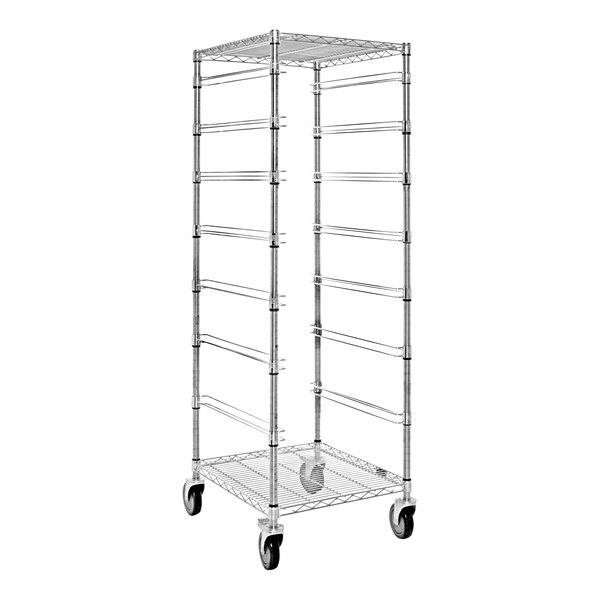 Quantum 21" x 24" x 69" Carbon Steel Mobile Bin Cart with 2 Wire Shelves and 7 Bin Slides BC212469M