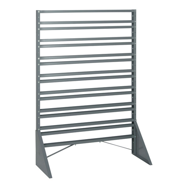 A Quantum grey steel rack with 16 rows of metal rails.