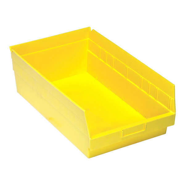 A yellow Quantum shelf bin.