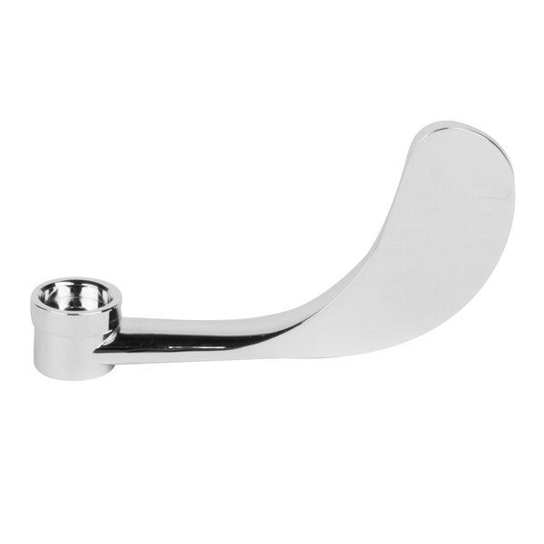 A T&S polished chrome wrist action handle with a pipe in the middle.