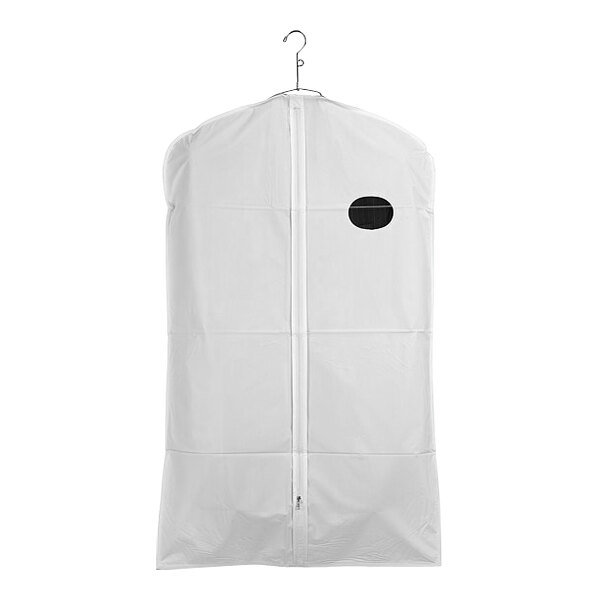54" White 3 Gauge Vinyl Zippered Dress Length Garment Bag - 100/Case
