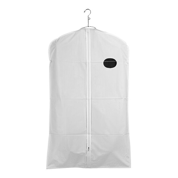 54" White 3 Gauge Vinyl Zippered Dress Length Garment Bag 100/Case