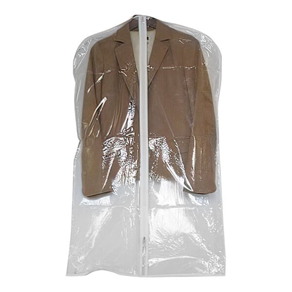 40" Clear 3 Gauge Vinyl Zippered Suit Length Garment Bag with Taffeta Finish - 100/Case