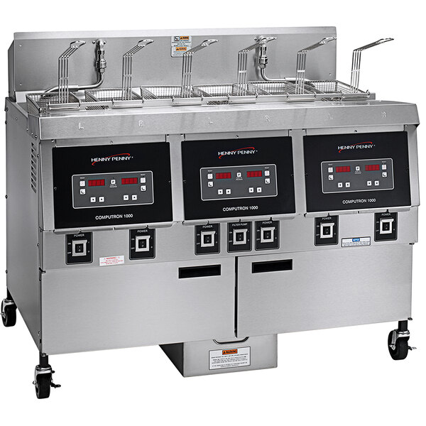 Henny Penny OFE-323.05 65 lb. 3-Well Electric Open Fryer with Computron 1000 Controls - 208V, 3 Phase
