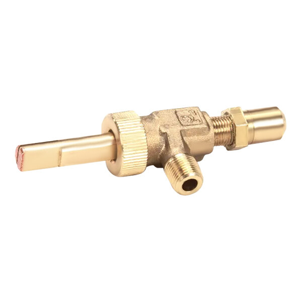 A close-up of a Garland natural gas top burner valve with a brass handle and nut.