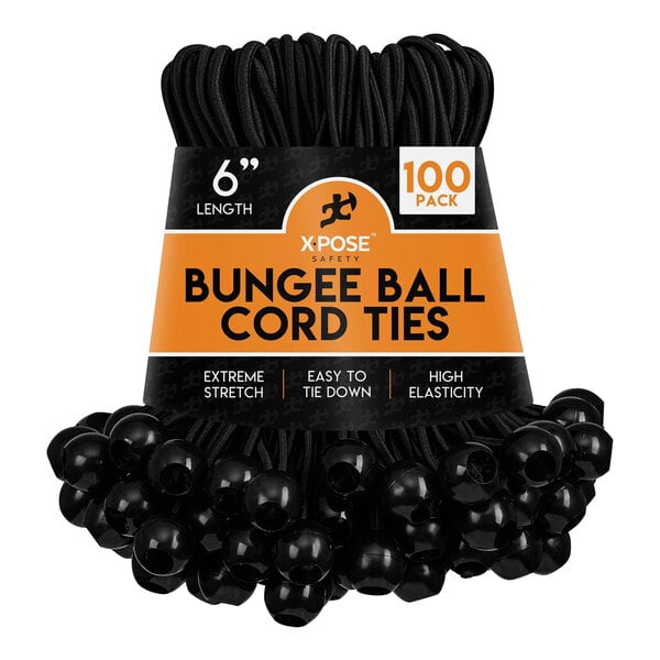 Xpose Safety Black Heavy-Duty Bungee Ball Cords - 100/Pack