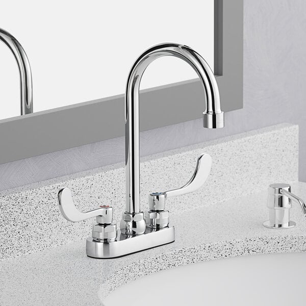American Standard 7500175.002 Monterrey 0.5 GPM Deck-Mount Lavatory Faucet with Wrist Blade Handles and 5" Gooseneck Spout