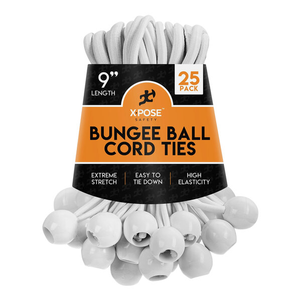 Xpose Safety 9" White Heavy-Duty Bungee Ball Cords BB-9W-25 - 25/Pack