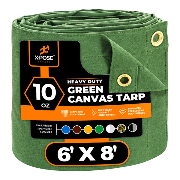 Xpose Safety 6' x 8' Green HeavyDuty Weatherproof 10 oz. Poly Canvas