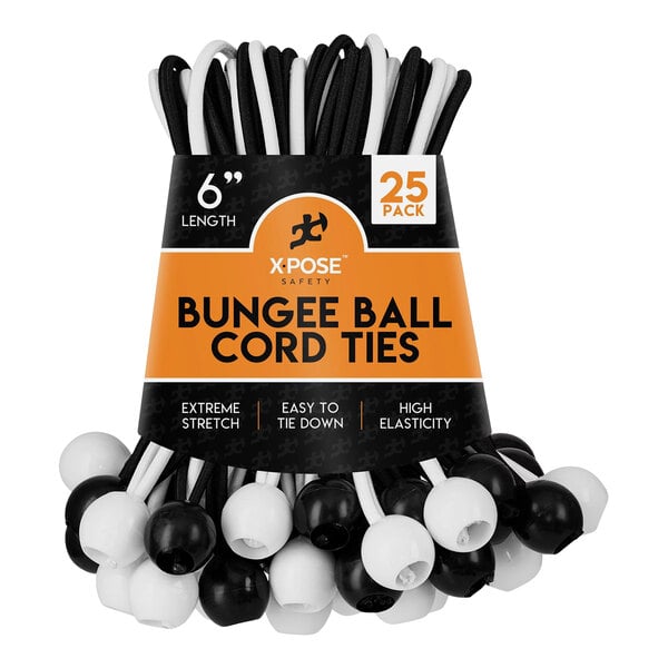 Xpose Safety Assorted Black and White Heavy-Duty Bungee Ball Cords - 25/Pack